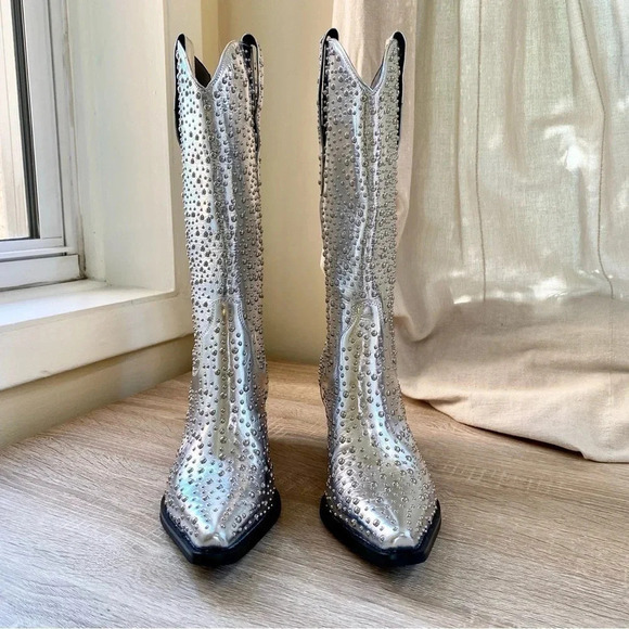 New Free People Jeffrey Campbell Dagget Stud Western Boots Metallic Silver US 6 - Picture 6 of 12